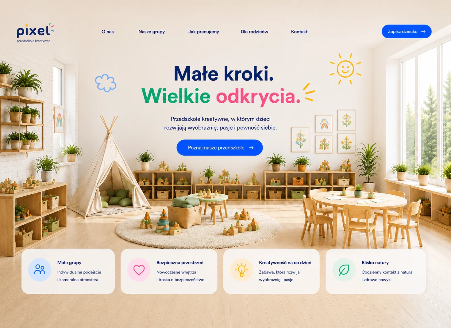 Projekt strony PIXEL dla kreatywnego przedszkola